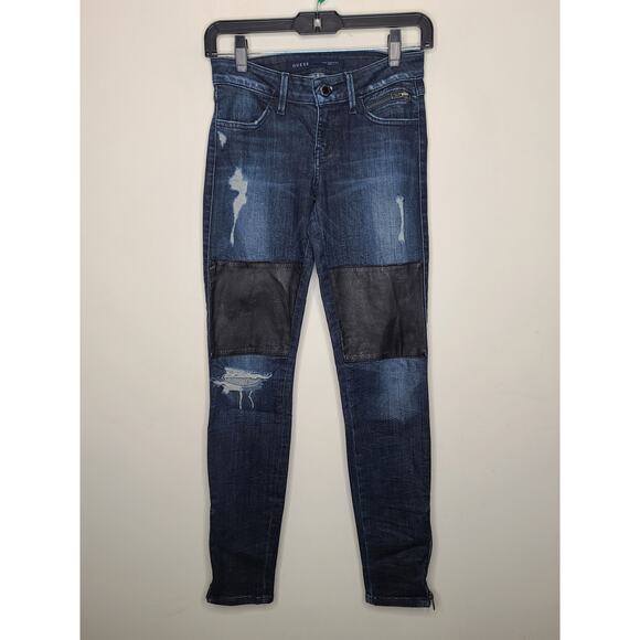 Guess destroyed skinny moto jeans with leather patches - 24 - Picture 1 of 6